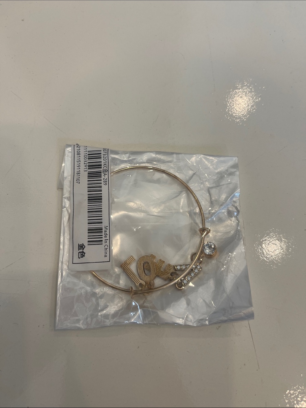 SHEIN Gold Tone Letter & Crystal Charm Bangle Bracelet